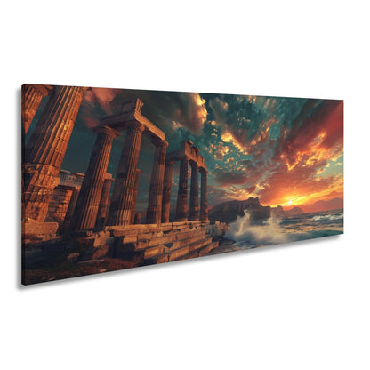 Leinwandbild Wogen treffen antike Säulen im Abendhimmel XXL – Meer Architektur - deyoli