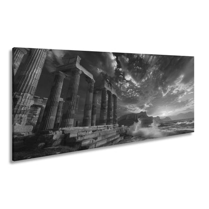 Leinwandbild Wogen treffen antike Säulen im Abendhimmel XXL – Meer Architektur - deyoli