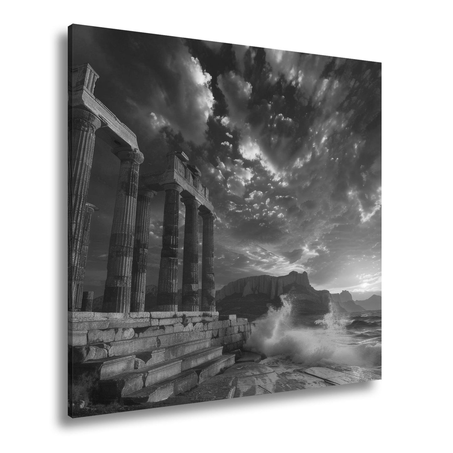 Leinwandbild Wogen treffen antike Säulen im Abendhimmel XXL – Meer Architektur - deyoli