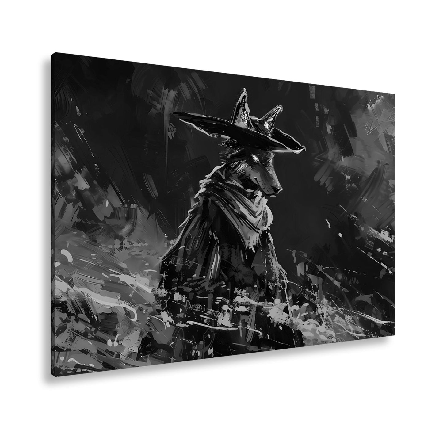 Leinwandbild Wolf XXL – Stilvoll im Mantel aus Licht und Schatten - deyoli
