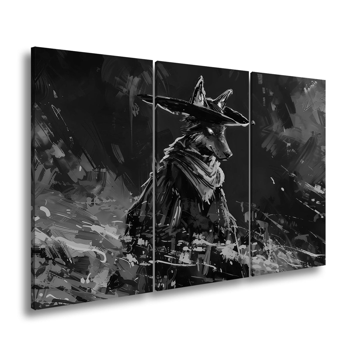 Leinwandbild Wolf XXL – Stilvoll im Mantel aus Licht und Schatten - deyoli