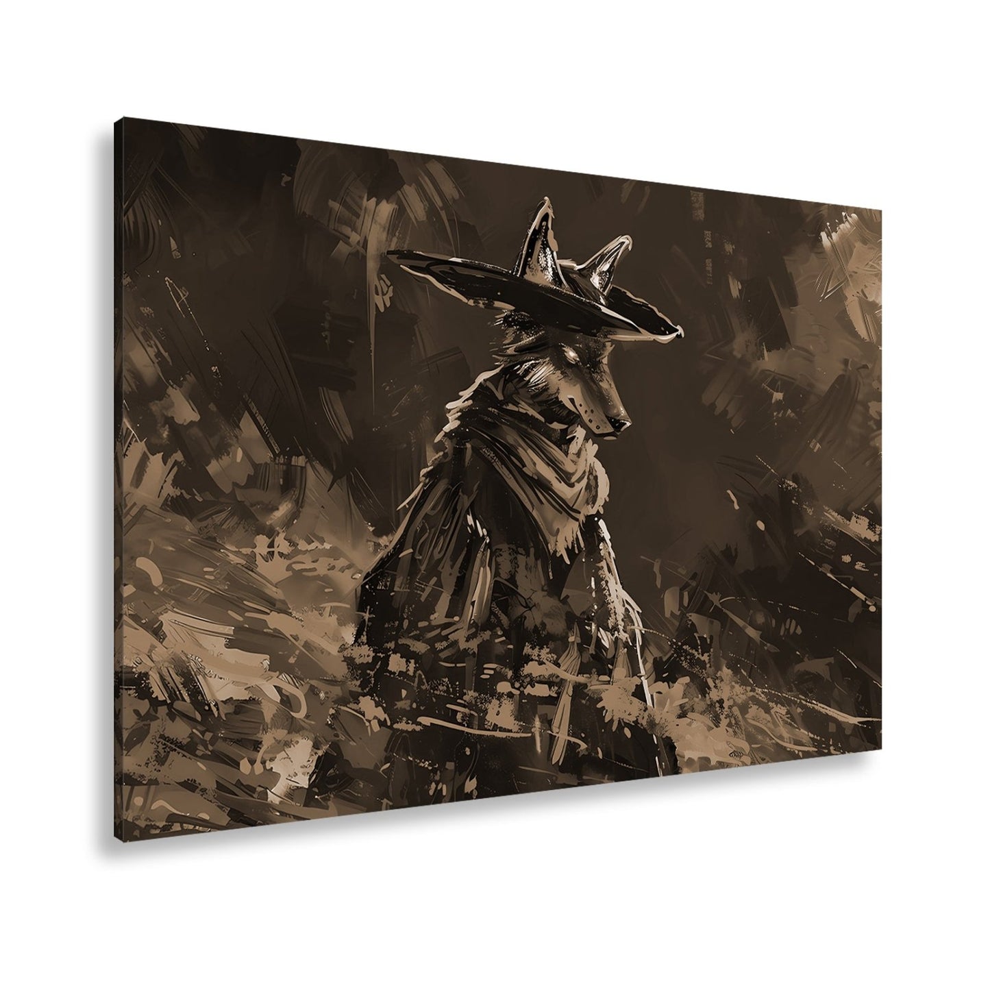 Leinwandbild Wolf XXL – Stilvoll im Mantel aus Licht und Schatten - deyoli