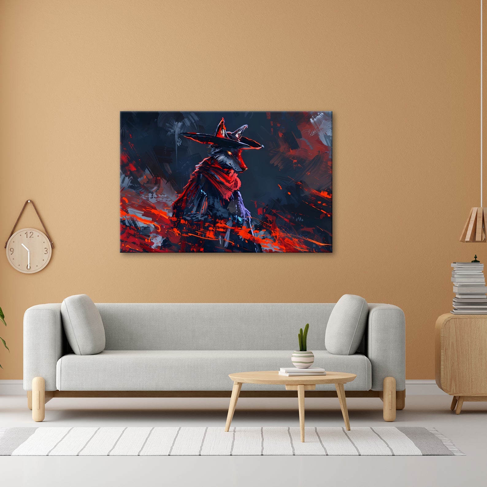 Leinwandbild Wolf XXL – Stilvoll im Mantel aus Licht und Schatten - deyoli