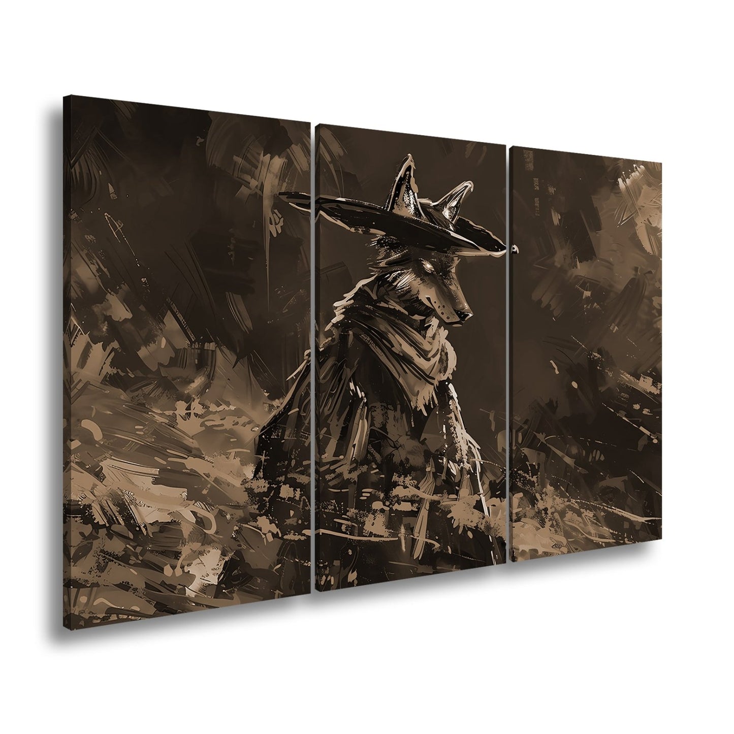 Leinwandbild Wolf XXL – Stilvoll im Mantel aus Licht und Schatten - deyoli