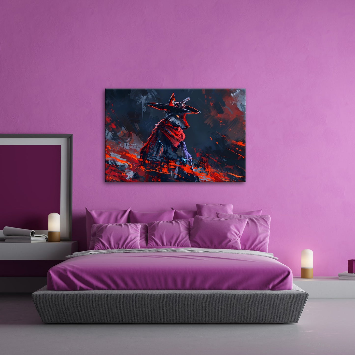 Leinwandbild Wolf XXL – Stilvoll im Mantel aus Licht und Schatten - deyoli