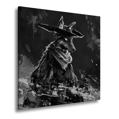 Leinwandbild Wolf XXL – Stilvoll im Mantel aus Licht und Schatten - deyoli