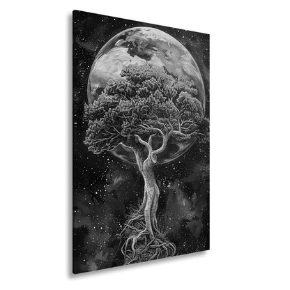 Leinwandbild Wurzeln in den Sternen – die Erde ruht im Baum. - deyoli