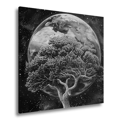 Leinwandbild Wurzeln in den Sternen – die Erde ruht im Baum. - deyoli