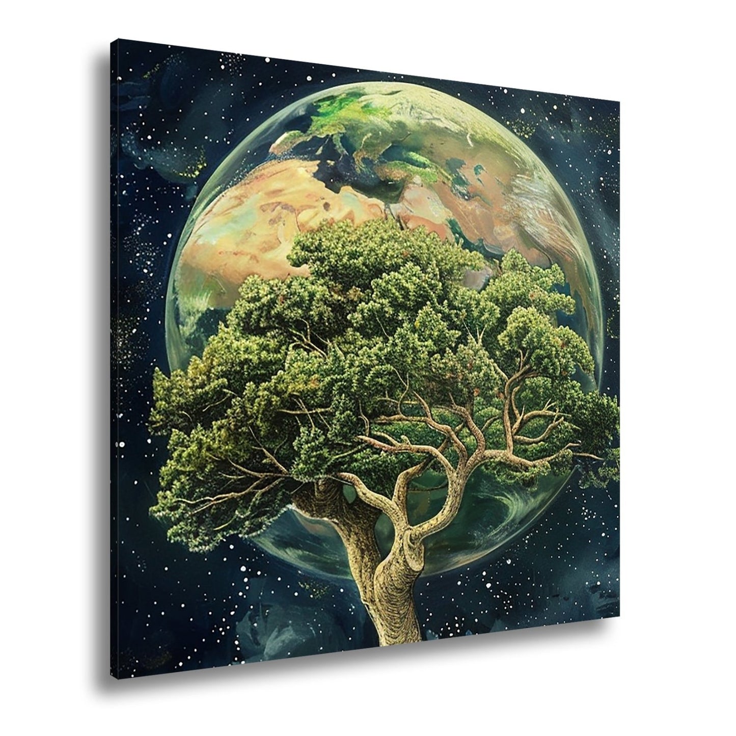 Leinwandbild Wurzeln in den Sternen – die Erde ruht im Baum. - deyoli