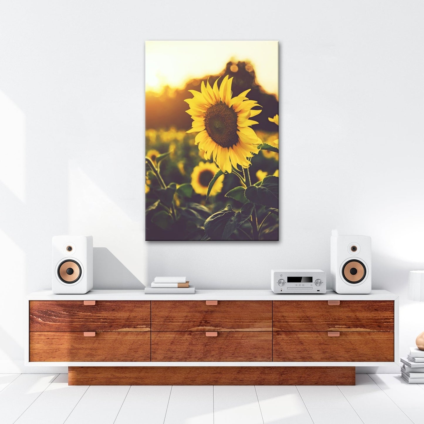 Leinwandbild XXL Blume Sonnenuntergang – Abendgold - deyoli