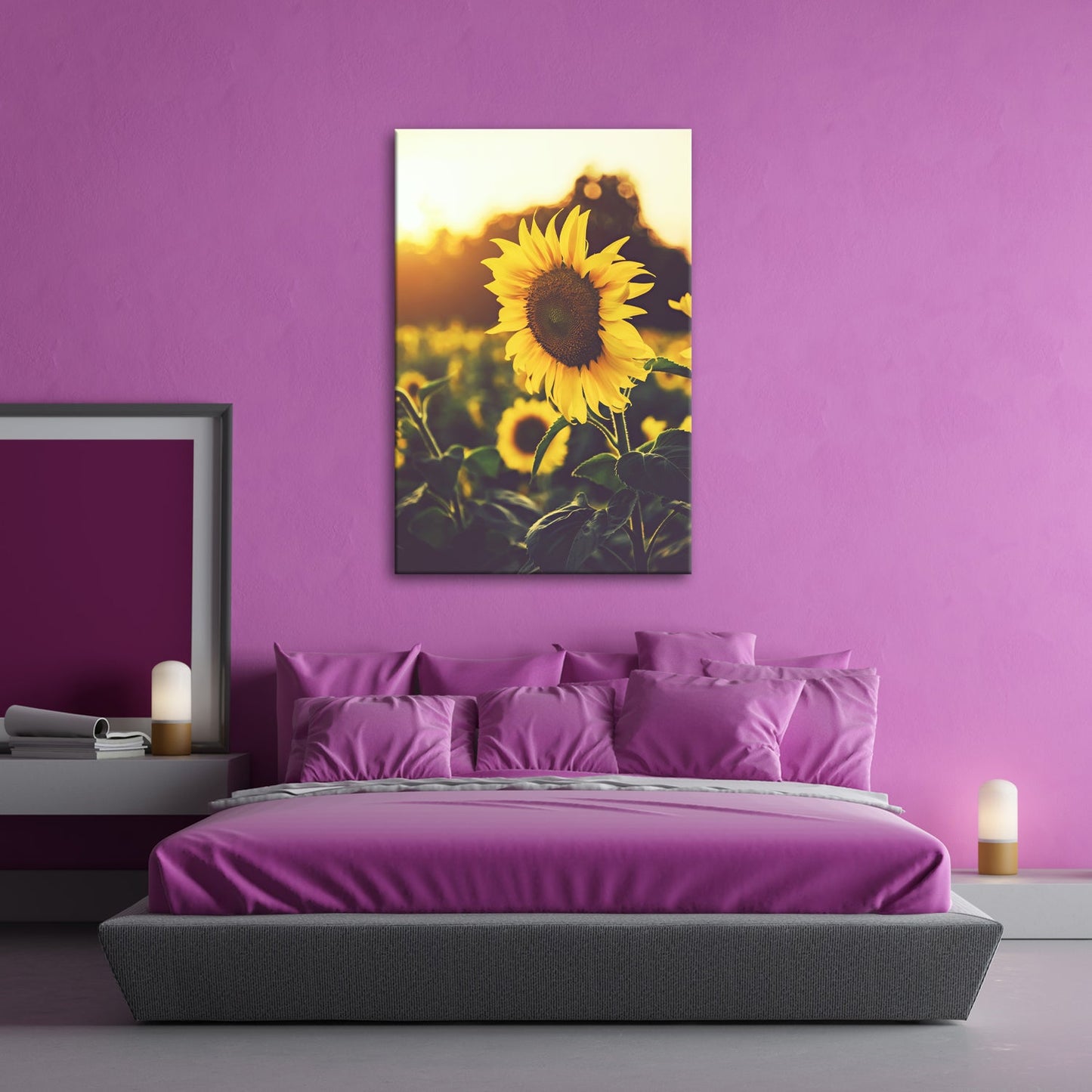 Leinwandbild XXL Blume Sonnenuntergang – Abendgold - deyoli