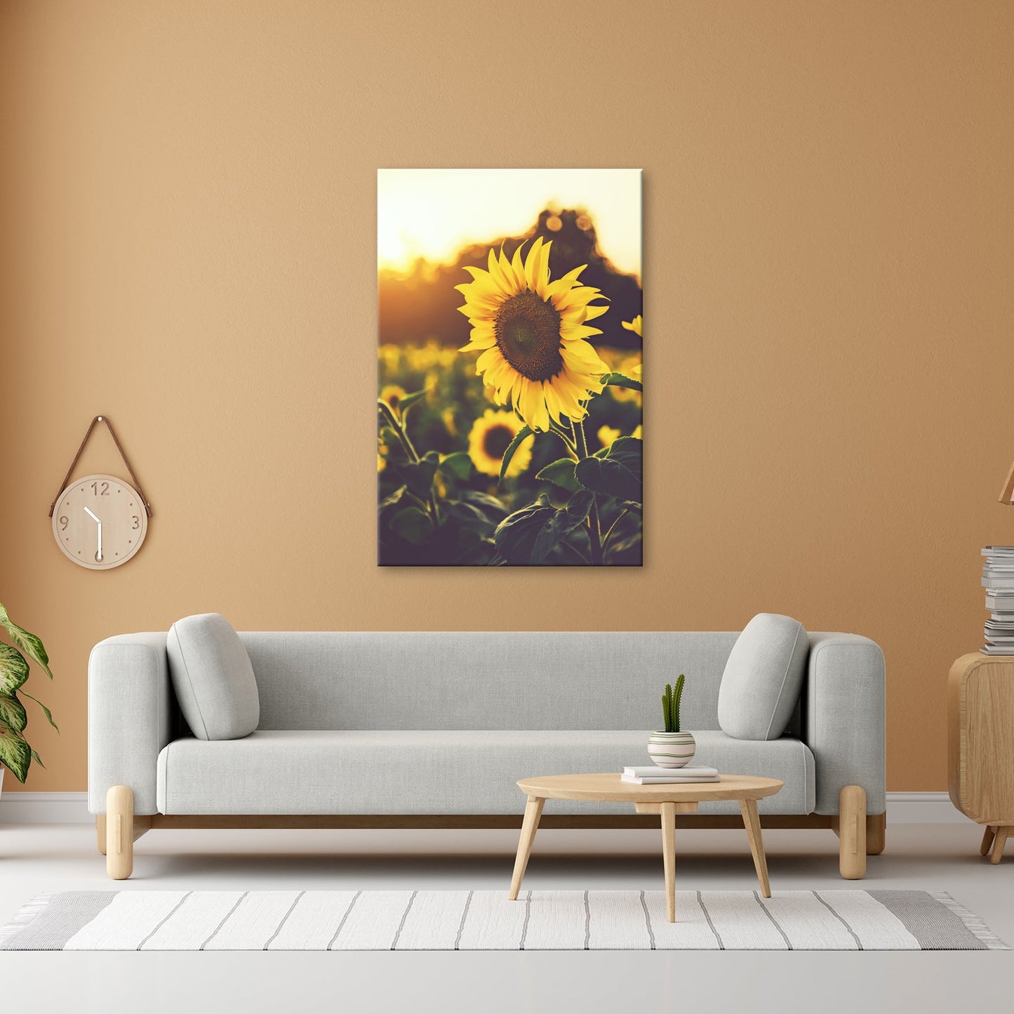 Leinwandbild XXL Blume Sonnenuntergang – Abendgold - deyoli