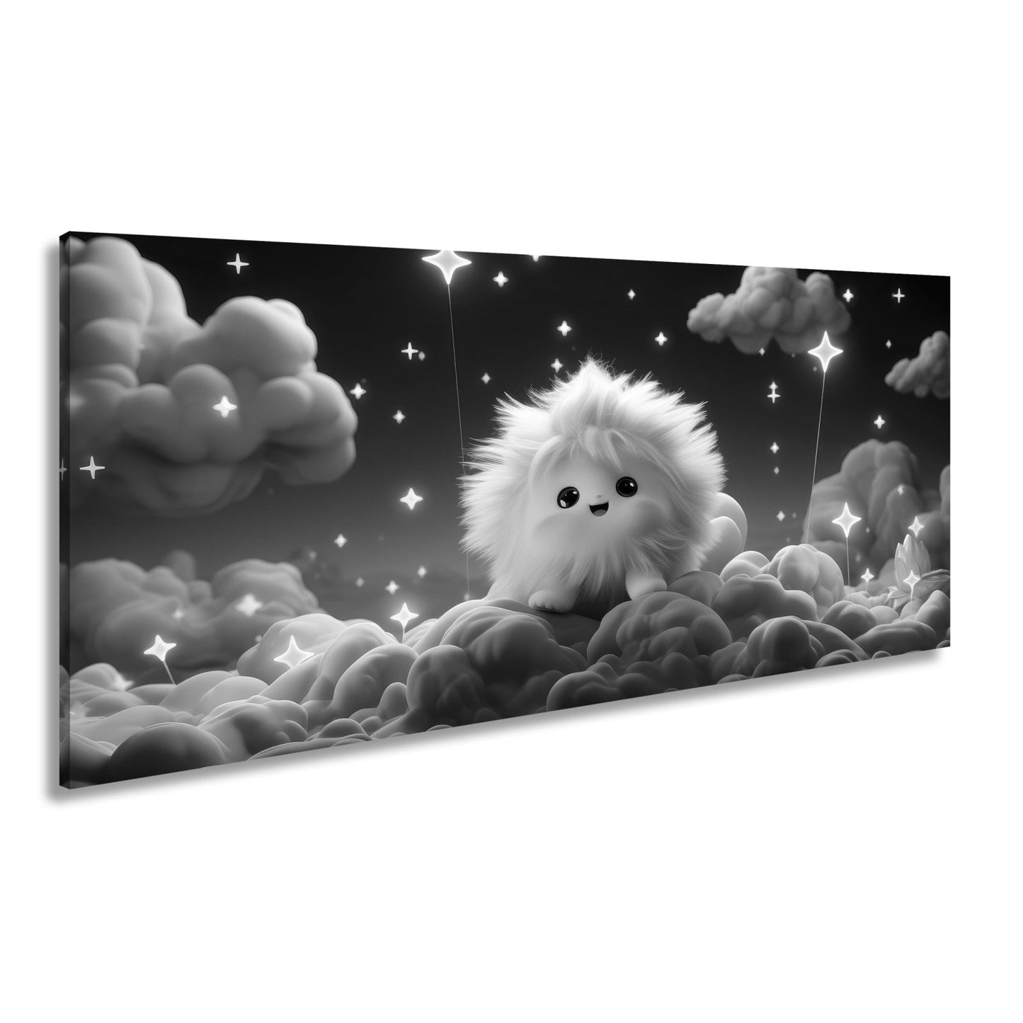 Leinwandbild XXL Fantasy – Flauschiges Traumwesen auf Sternenwolken - deyoli