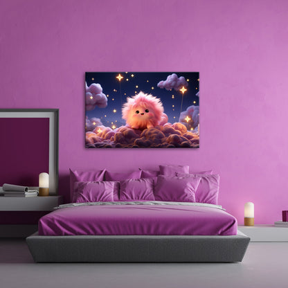 Leinwandbild XXL Fantasy – Flauschiges Traumwesen auf Sternenwolken - deyoli