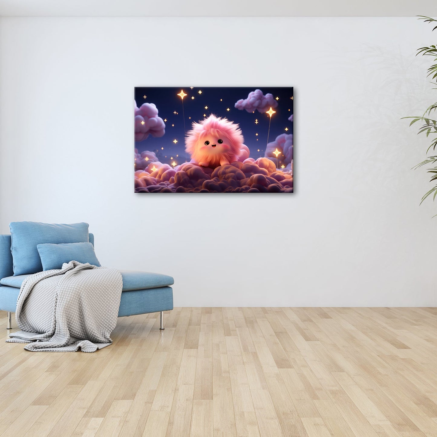 Leinwandbild XXL Fantasy – Flauschiges Traumwesen auf Sternenwolken - deyoli