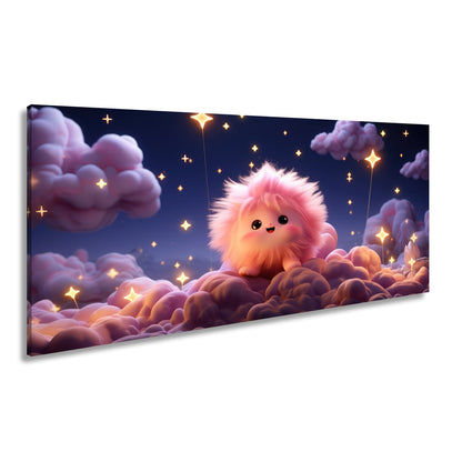 Leinwandbild XXL Fantasy – Flauschiges Traumwesen auf Sternenwolken - deyoli
