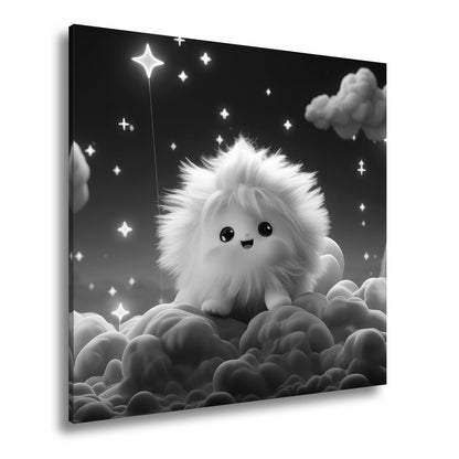 Leinwandbild XXL Fantasy – Flauschiges Traumwesen auf Sternenwolken - deyoli