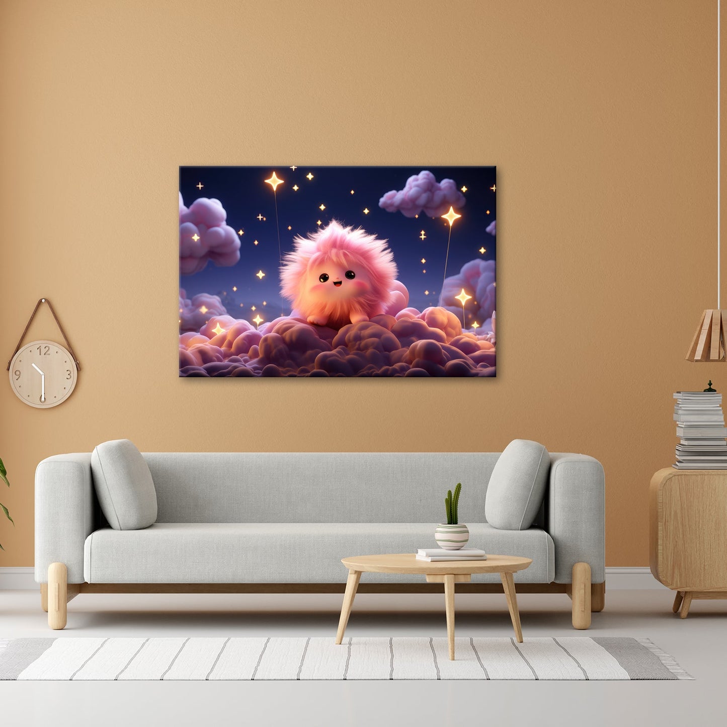Leinwandbild XXL Fantasy – Flauschiges Traumwesen auf Sternenwolken - deyoli