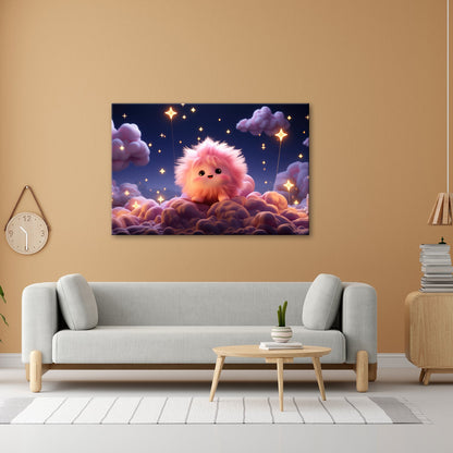 Leinwandbild XXL Fantasy – Flauschiges Traumwesen auf Sternenwolken - deyoli