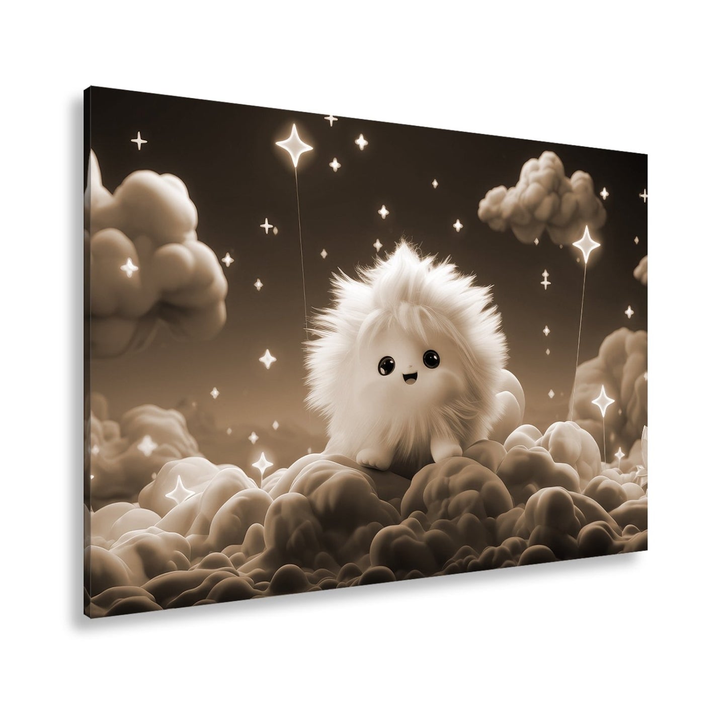 Leinwandbild XXL Fantasy – Flauschiges Traumwesen auf Sternenwolken - deyoli