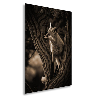 Leinwandbild XXL Fuchs – Elegant im Geäst als stiller Waldgeist - deyoli