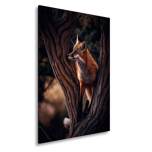 Leinwandbild XXL Fuchs – Elegant im Geäst als stiller Waldgeist - deyoli