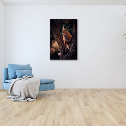 Leinwandbild XXL Fuchs – Elegant im Geäst als stiller Waldgeist - deyoli