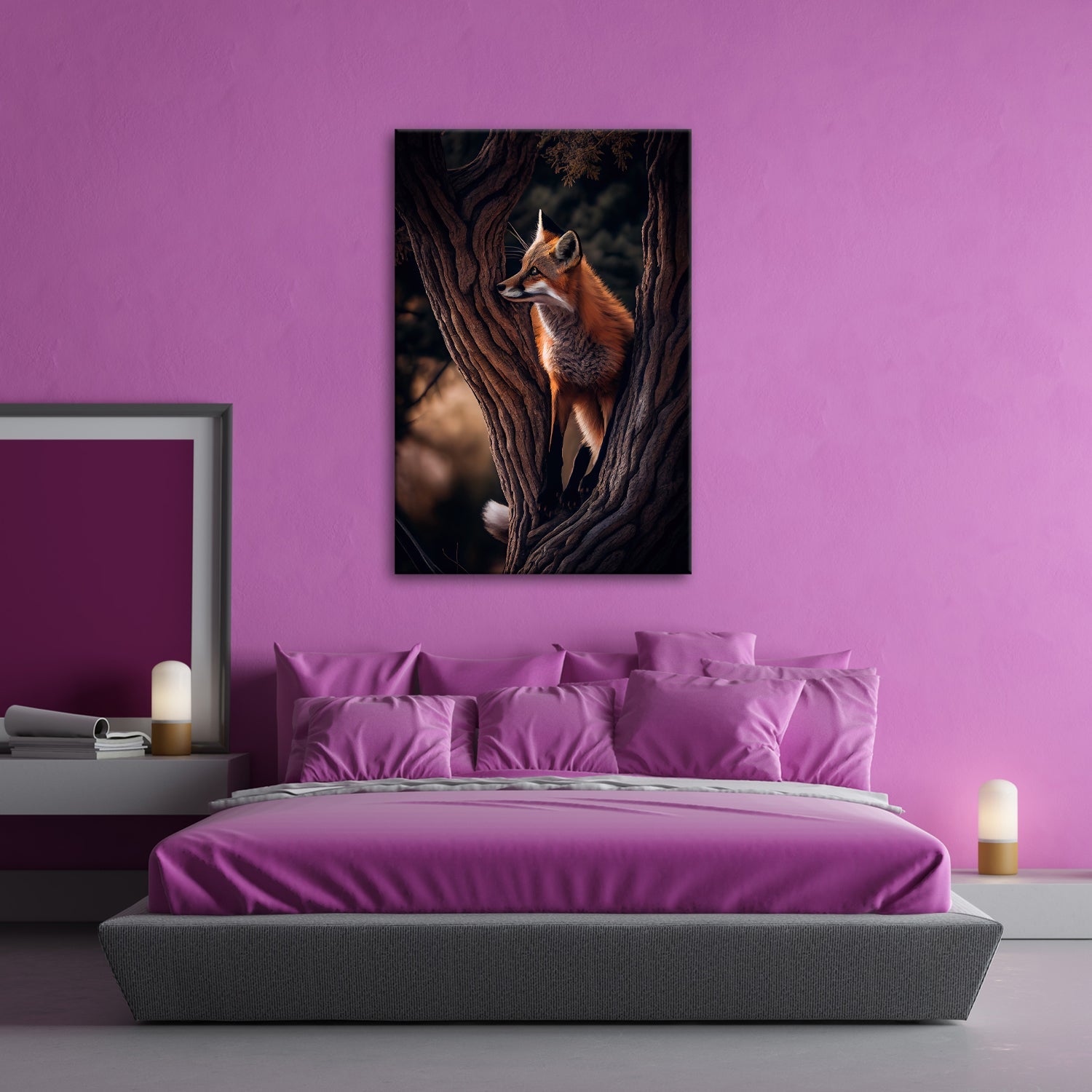 Leinwandbild XXL Fuchs – Elegant im Geäst als stiller Waldgeist - deyoli
