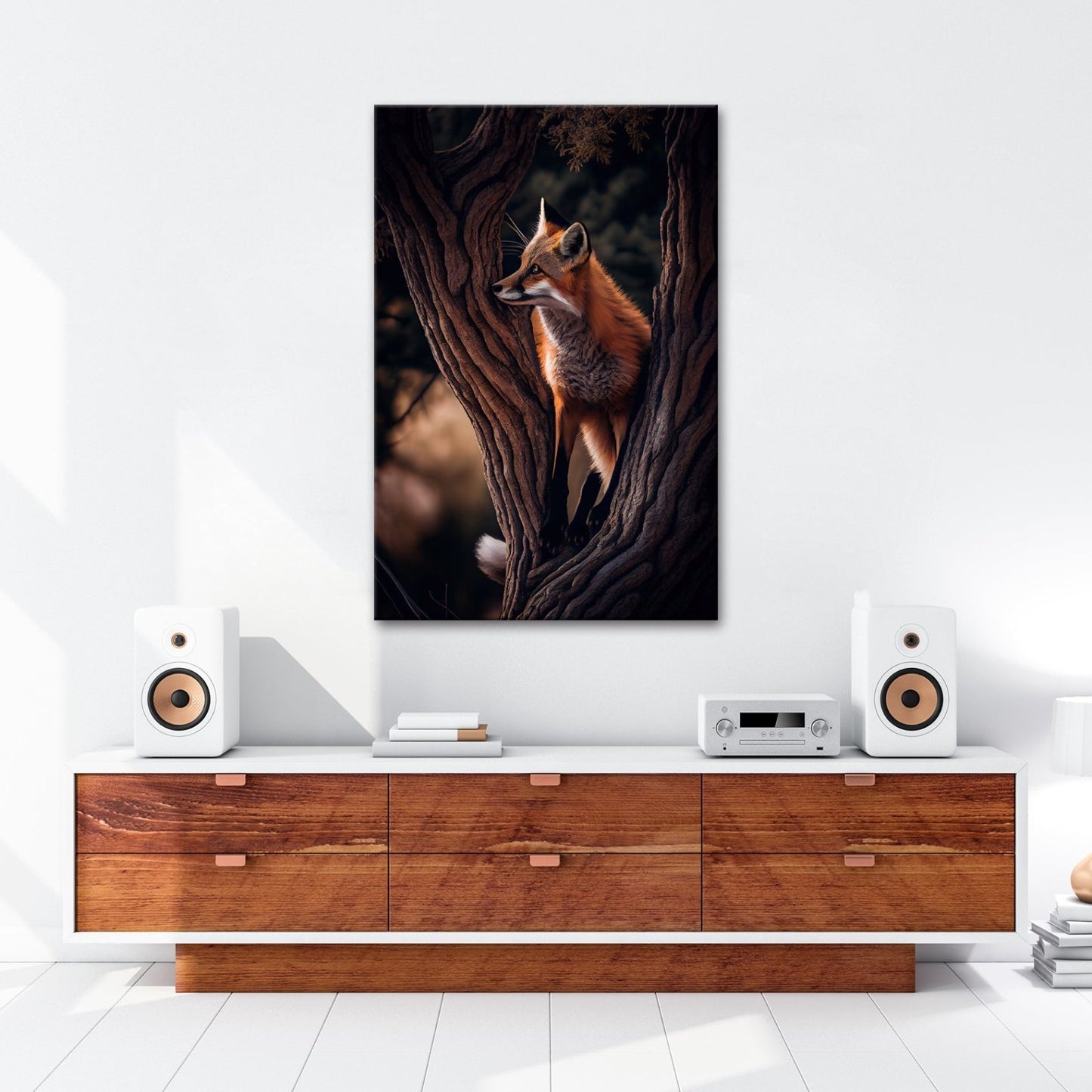 Leinwandbild XXL Fuchs – Elegant im Geäst als stiller Waldgeist - deyoli