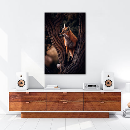 Leinwandbild XXL Fuchs – Elegant im Geäst als stiller Waldgeist - deyoli