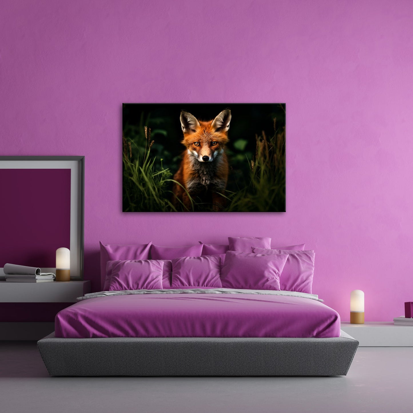 Leinwandbild XXL Fuchs – Fuchsblick im Schatten voller Magie - deyoli