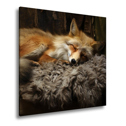 Leinwandbild XXL Fuchs – Fuchstraum in Wolle – sanft gebettet in stiller Wärme. - deyoli