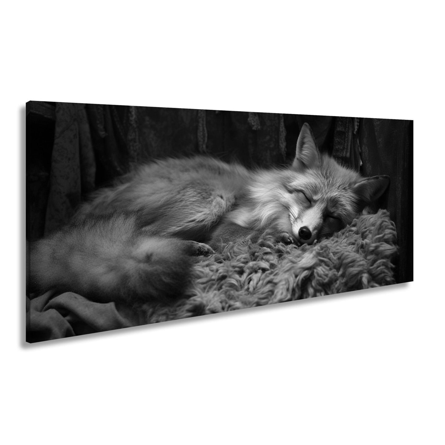 Leinwandbild XXL Fuchs – Fuchstraum in Wolle – sanft gebettet in stiller Wärme. - deyoli