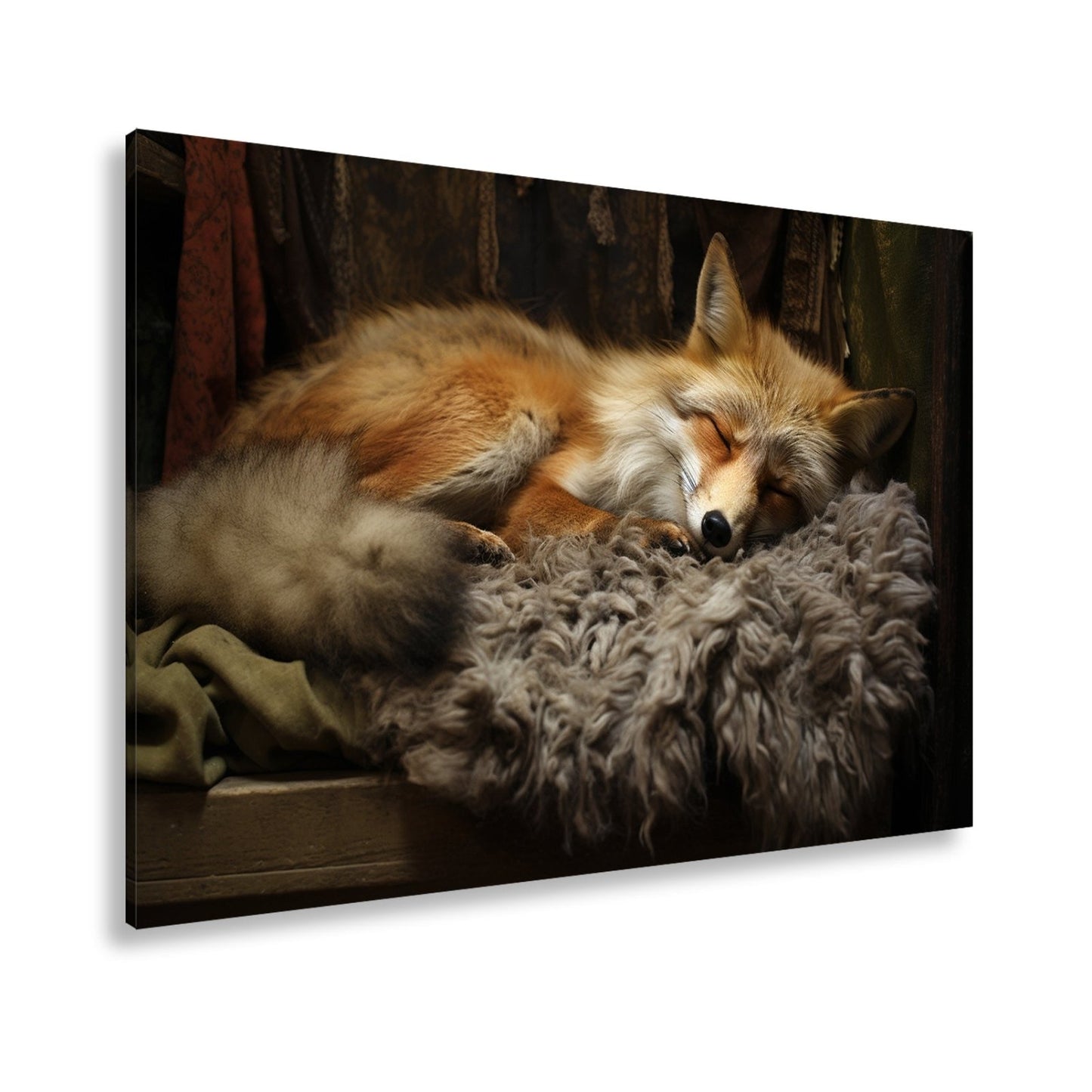 Leinwandbild XXL Fuchs – Fuchstraum in Wolle – sanft gebettet in stiller Wärme. - deyoli