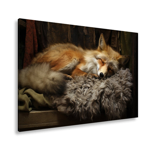 Leinwandbild XXL Fuchs – Fuchstraum in Wolle – sanft gebettet in stiller Wärme. - deyoli