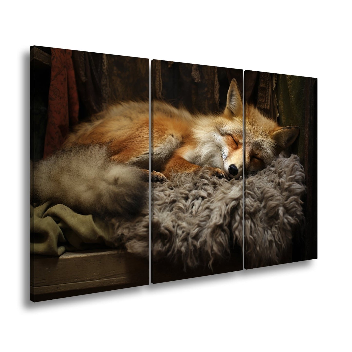 Leinwandbild XXL Fuchs – Fuchstraum in Wolle – sanft gebettet in stiller Wärme. - deyoli