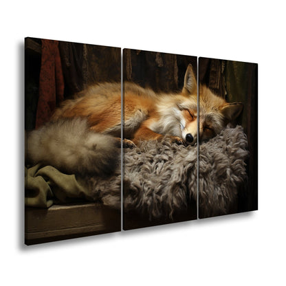 Leinwandbild XXL Fuchs – Fuchstraum in Wolle – sanft gebettet in stiller Wärme. - deyoli