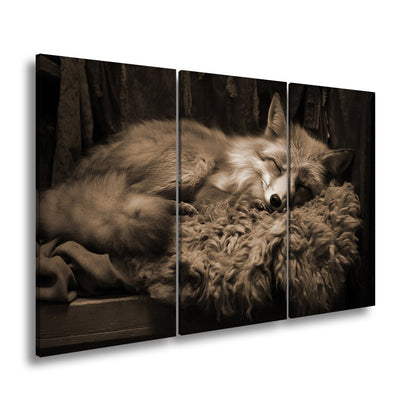 Leinwandbild XXL Fuchs – Fuchstraum in Wolle – sanft gebettet in stiller Wärme. - deyoli