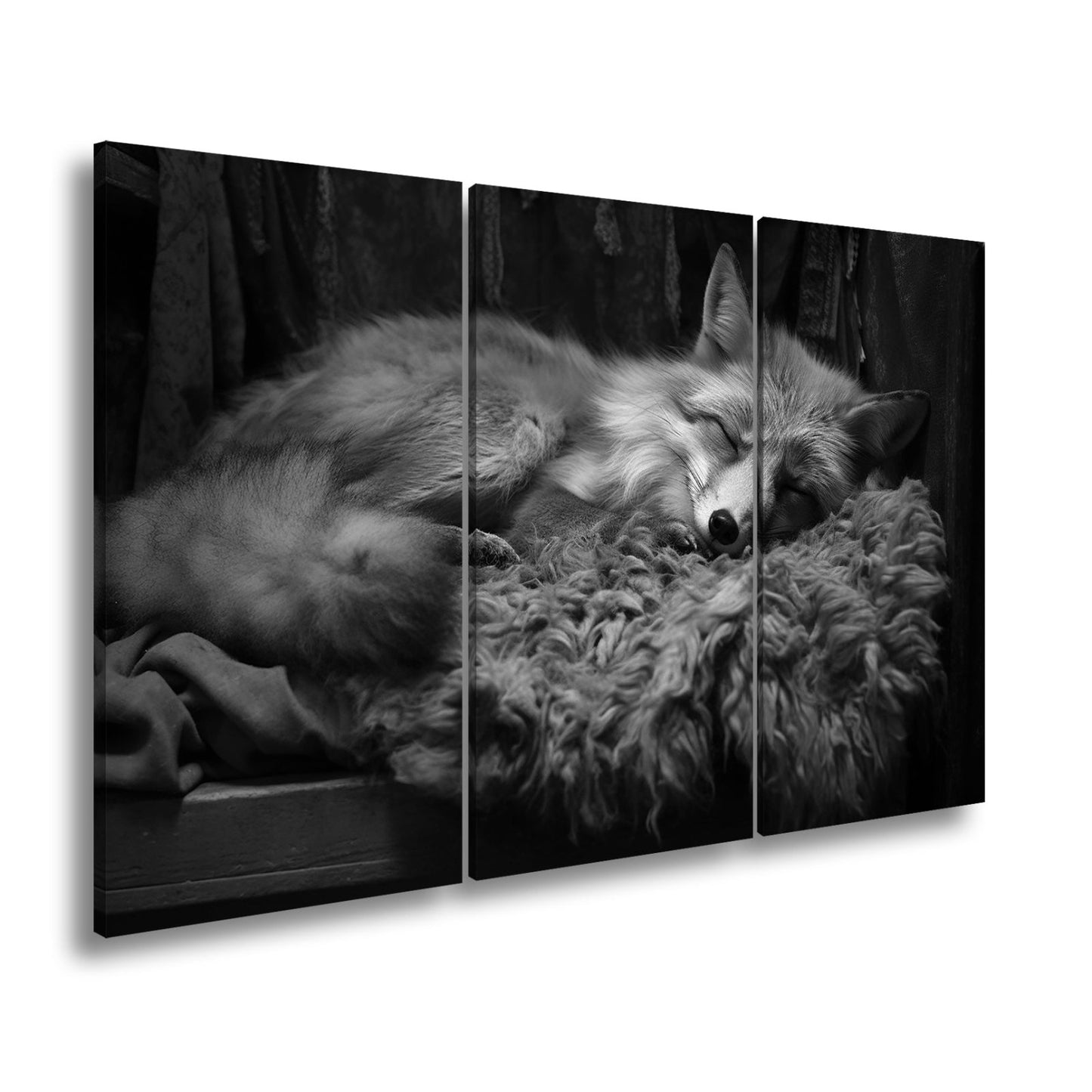 Leinwandbild XXL Fuchs – Fuchstraum in Wolle – sanft gebettet in stiller Wärme. - deyoli