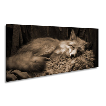 Leinwandbild XXL Fuchs – Fuchstraum in Wolle – sanft gebettet in stiller Wärme. - deyoli