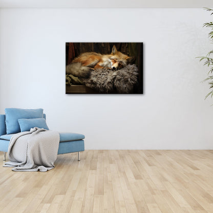 Leinwandbild XXL Fuchs – Fuchstraum in Wolle – sanft gebettet in stiller Wärme. - deyoli