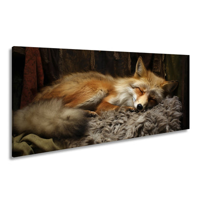 Leinwandbild XXL Fuchs – Fuchstraum in Wolle – sanft gebettet in stiller Wärme. - deyoli