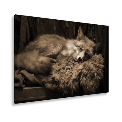 Leinwandbild XXL Fuchs – Fuchstraum in Wolle – sanft gebettet in stiller Wärme. - deyoli