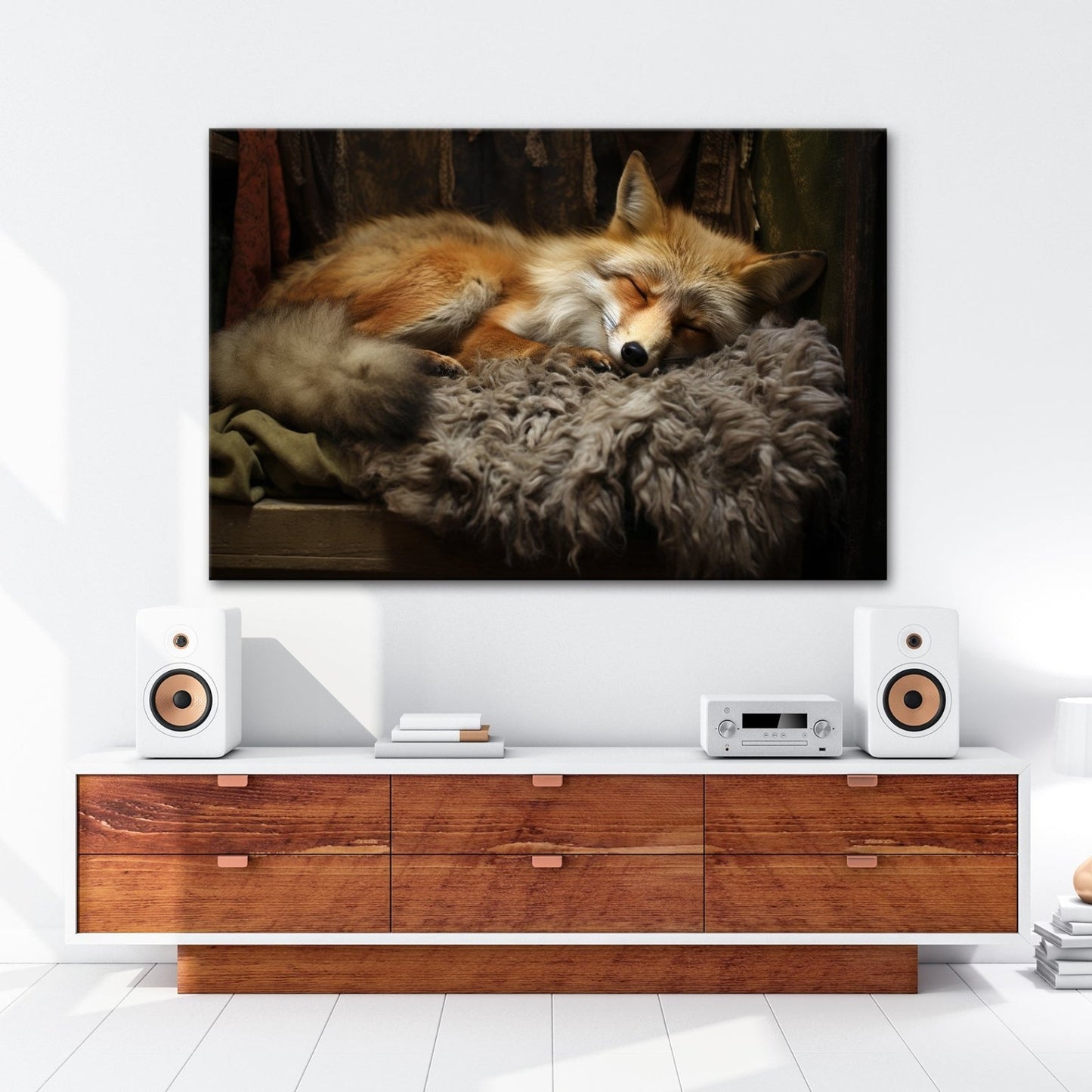 Leinwandbild XXL Fuchs – Fuchstraum in Wolle – sanft gebettet in stiller Wärme. - deyoli