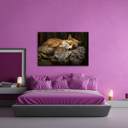 Leinwandbild XXL Fuchs – Fuchstraum in Wolle – sanft gebettet in stiller Wärme. - deyoli