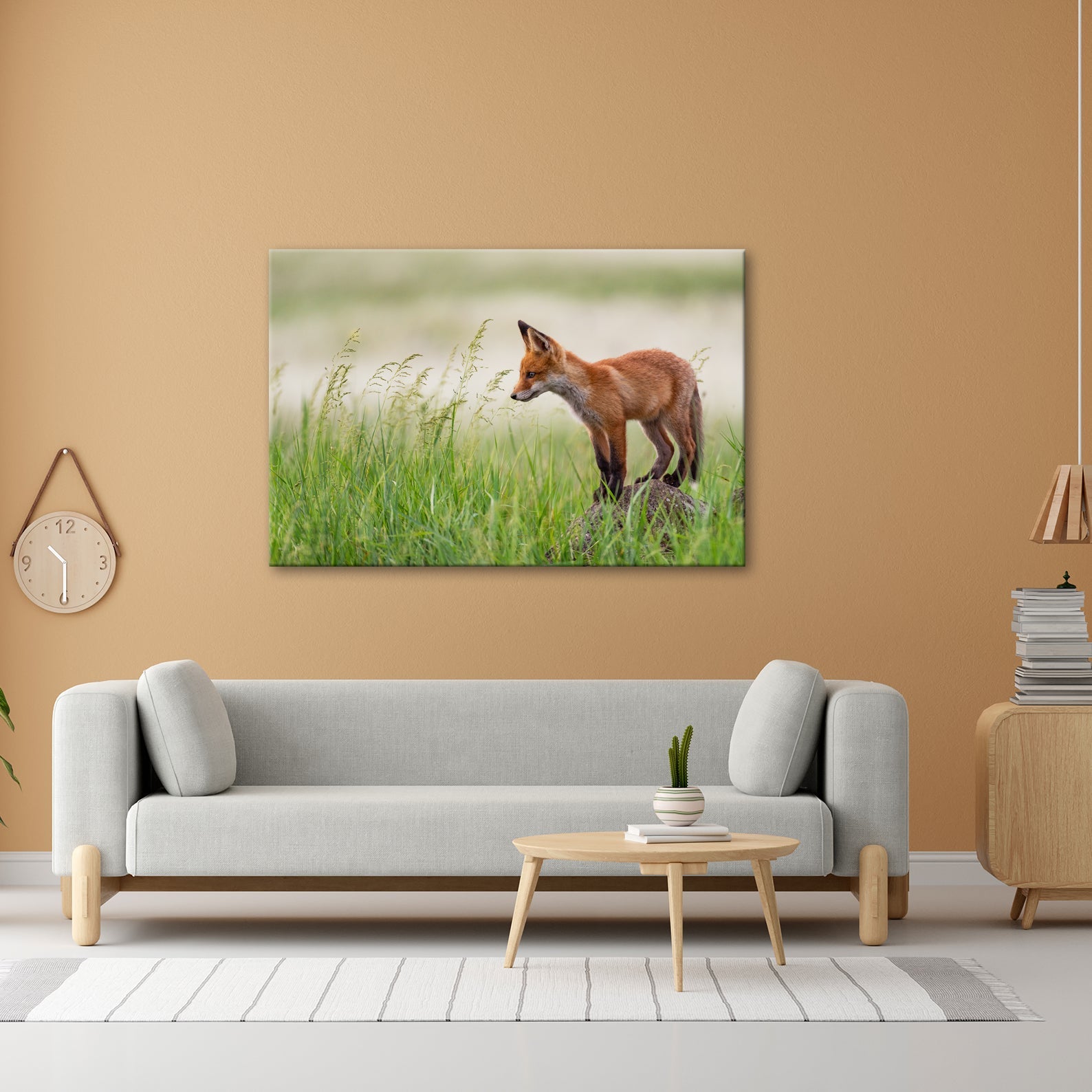 Leinwandbild XXL Fuchs – Jung, neugierig, bereit – ein Fuchs entdeckt die Welt. - deyoli