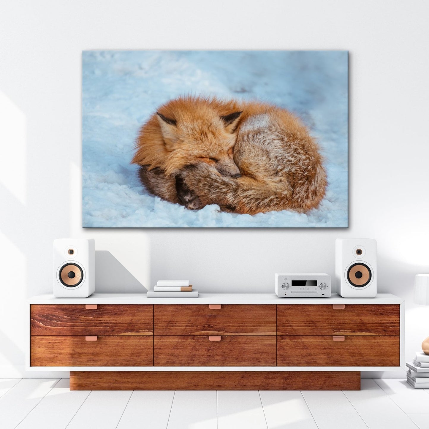 Leinwandbild XXL Fuchs – Schlafender Fuchs im Winterflaum - deyoli