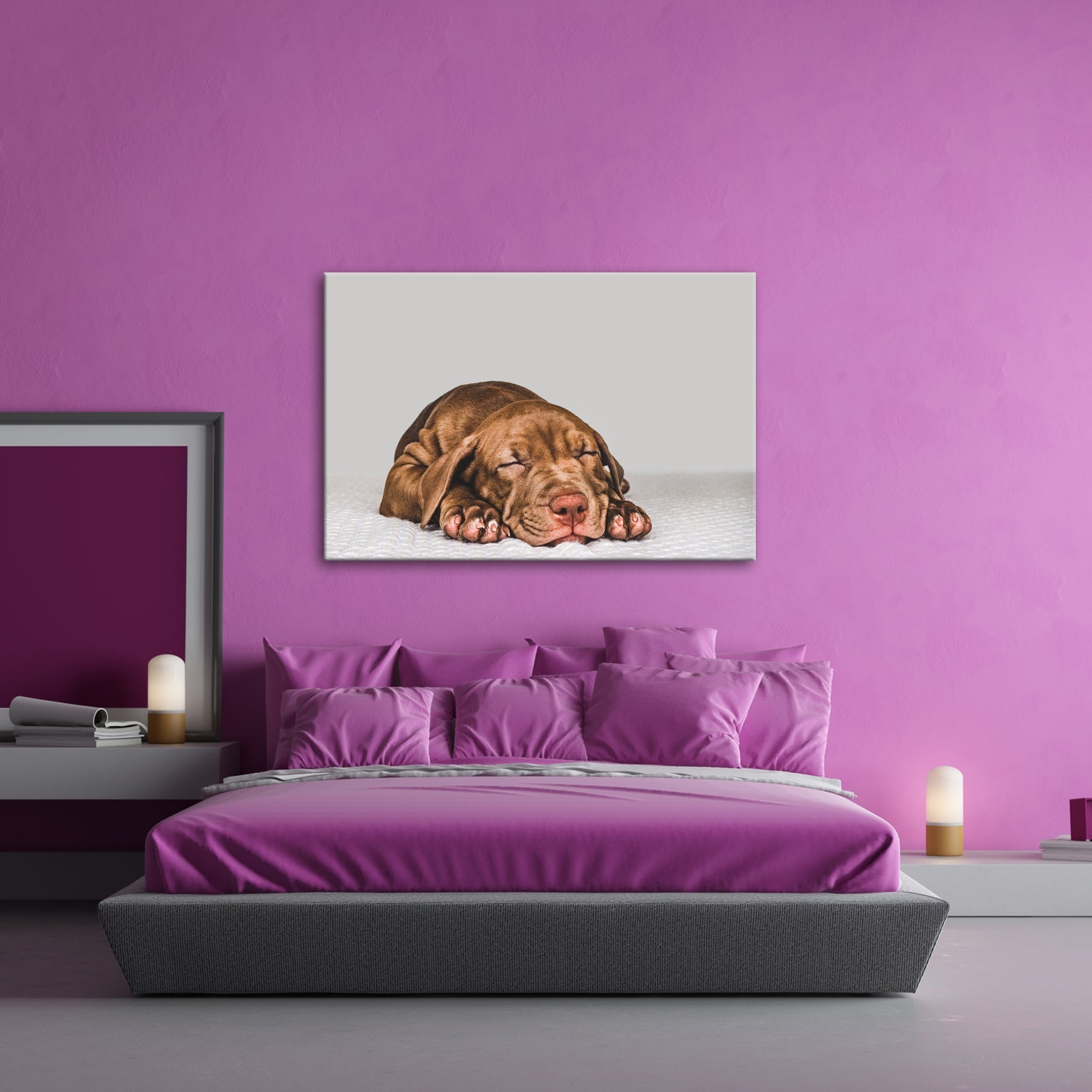 Leinwandbild XXL Hund Welpe – Welpenfrieden Kunstdruck - deyoli