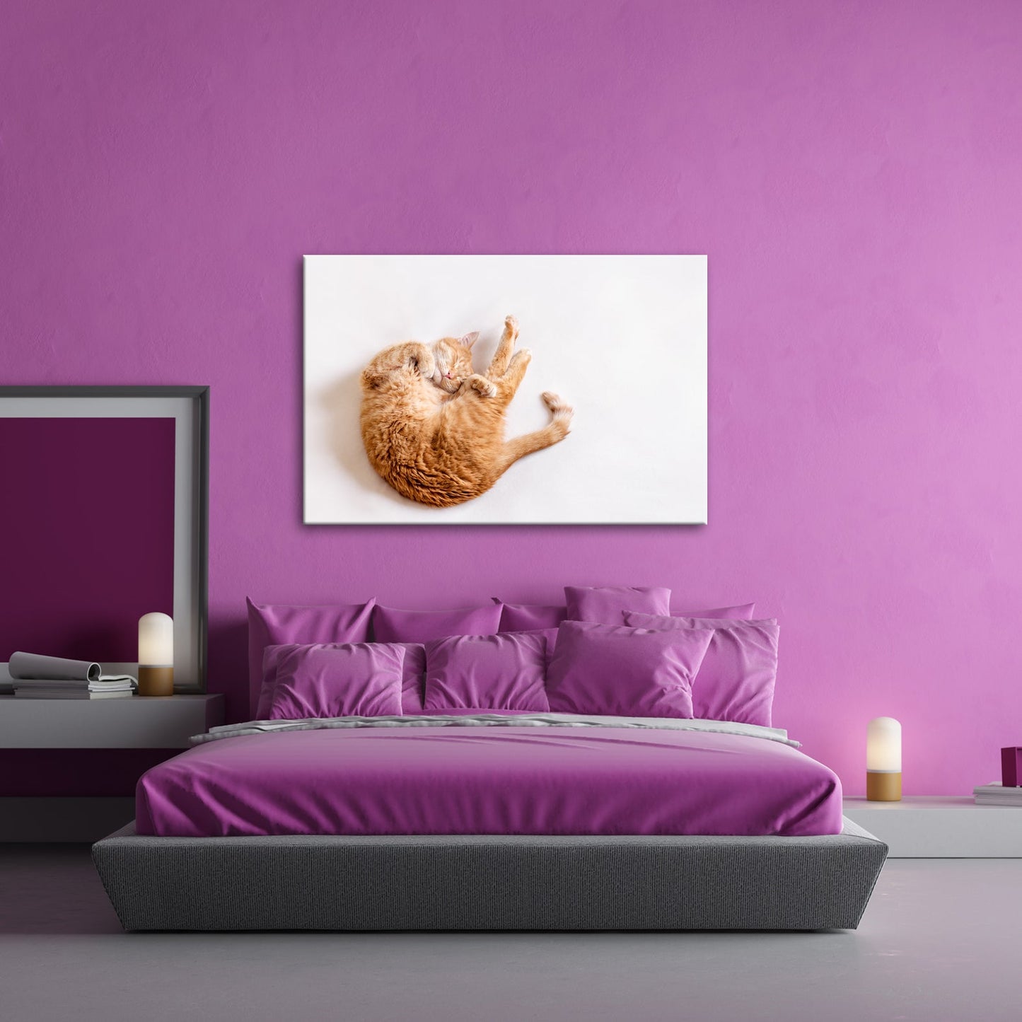 Leinwandbild XXL Katze – Rotgetigerter Traum Wandbild / Wohnzimmer Dekoration - deyoli