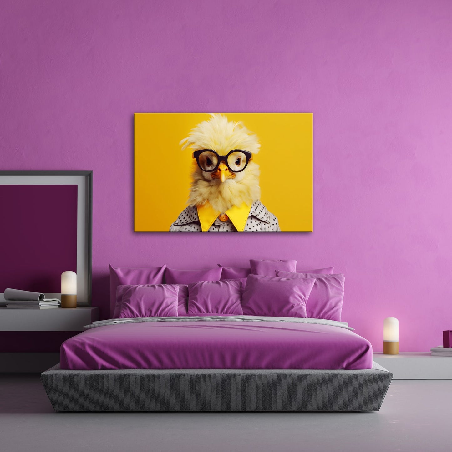 Leinwandbild XXL Küken – Stylisches Küken mit Brille - deyoli
